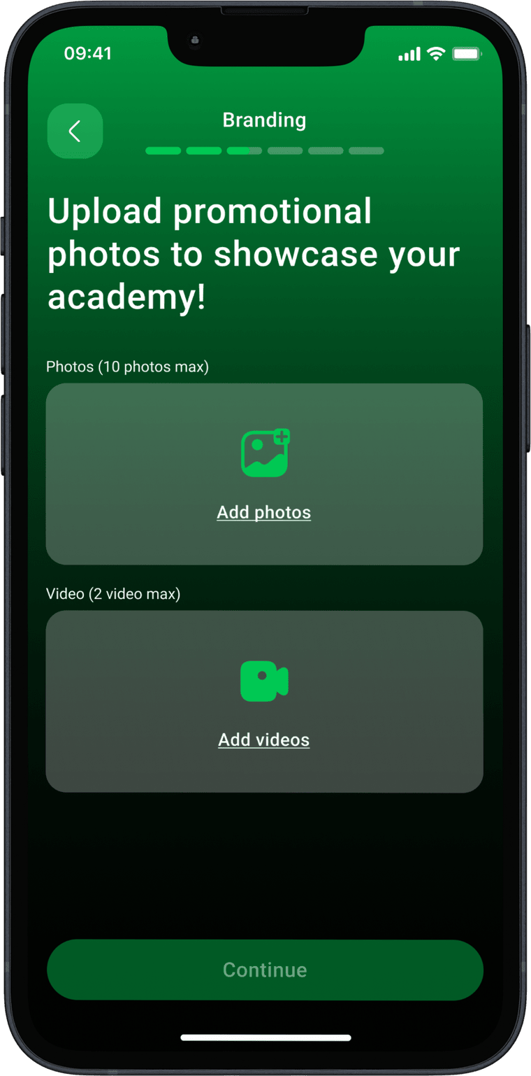 Clubble app photo and video upload screen