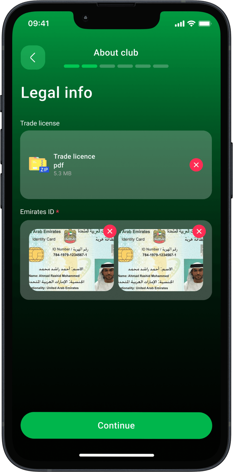 Clubble app document verification upload screen