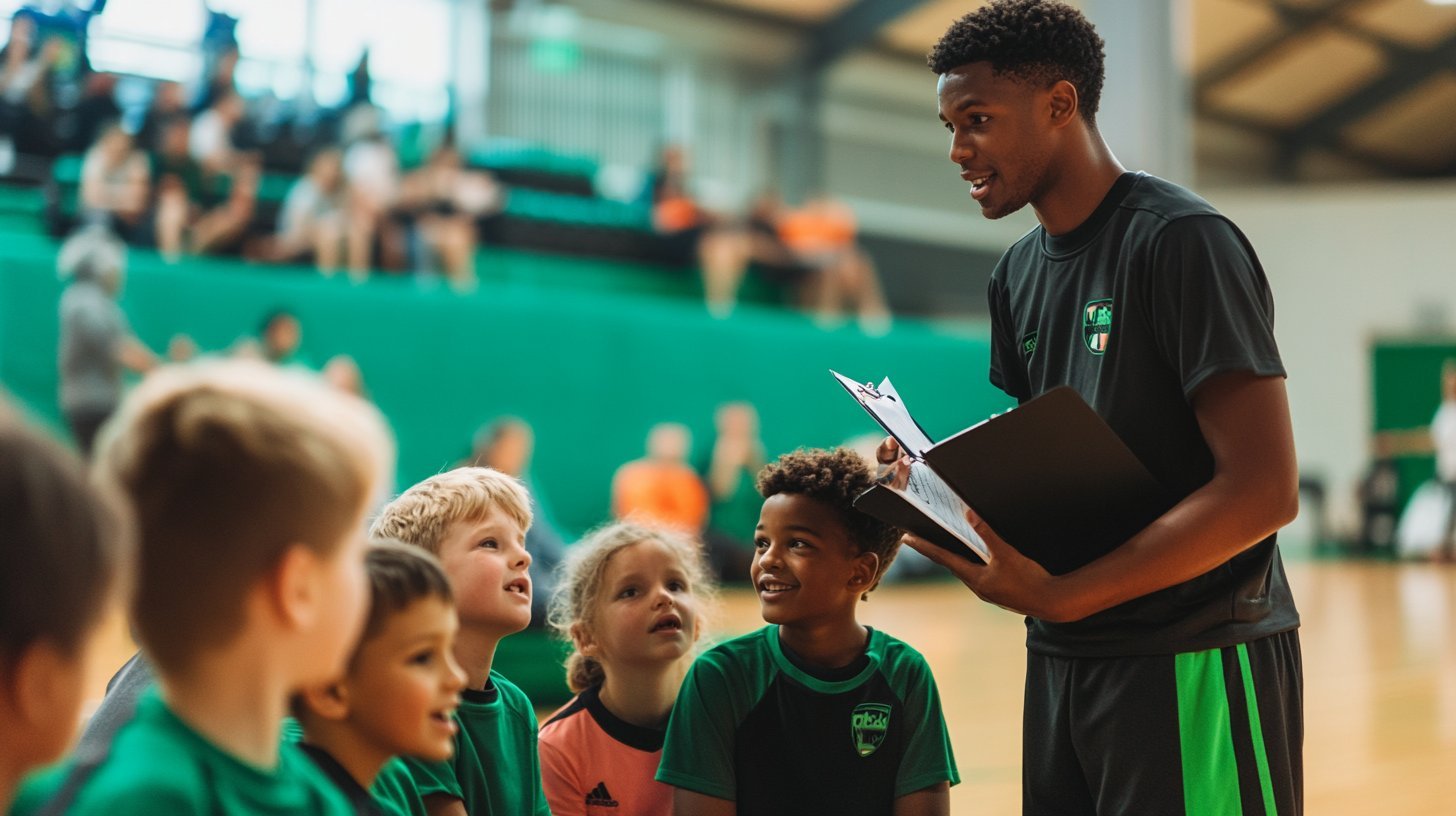 A UAE sports academy coach engaging with players and parents at a session